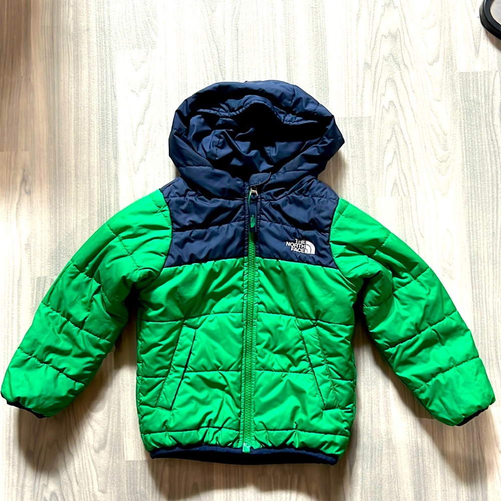 The North Face Kids Two-Tone Green and Navy Reversible Puffer Jacket